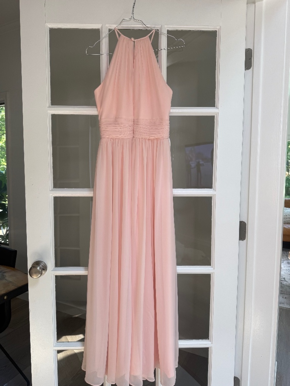 Samantha Paige Blush Pink Chiffon Halter Maxi Formal Bridesmaid Dress Size 6
